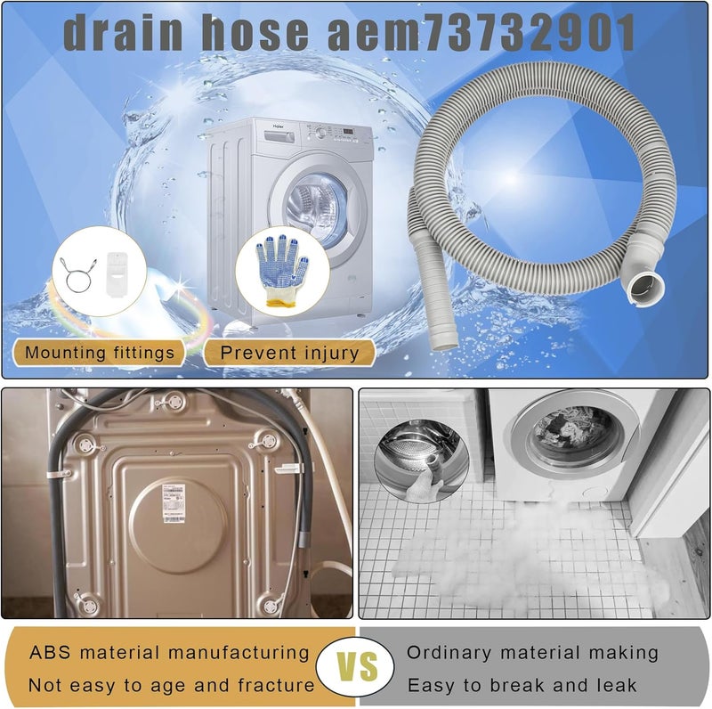 FJIAYIF خرطوم تصريف الغسالة AEM73732901 - بديل ممتاز لغسالات LG و Kenmore Elite ذات التحميل الأمامي - ملائم مباشرة للطرازات WT7500CW، WT1201CV، WT1201CW - يشمل ضمان لمدة سنتين - Image 2